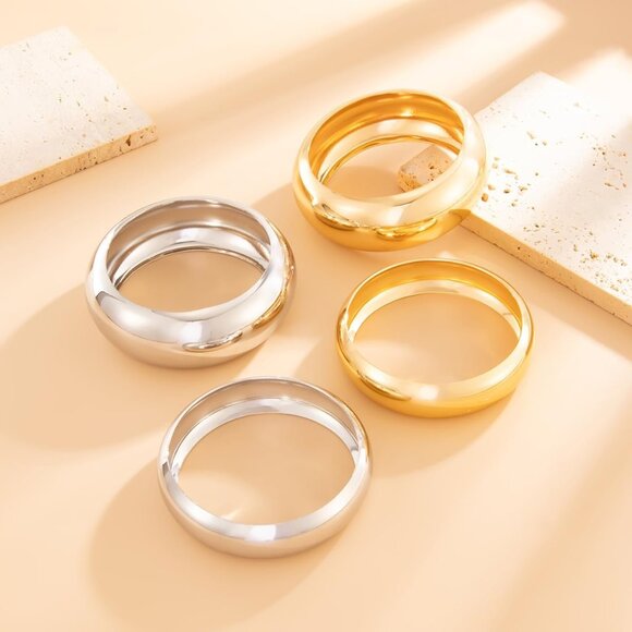 Stylish Stackable Gold and Silver Bangle Bracelets - Modern Women's Jewelry Set - Picture 5 of 6